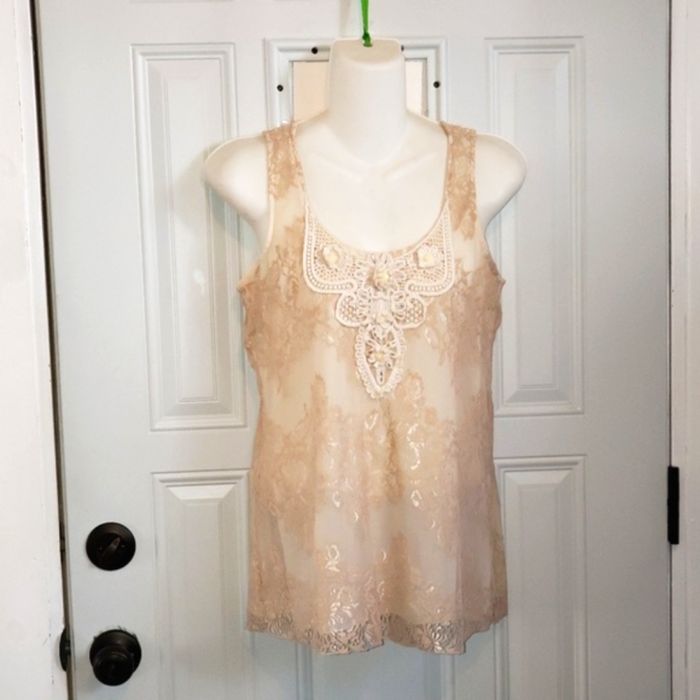 Studio Y ivory lined lace tank top Small 8 10 fancy